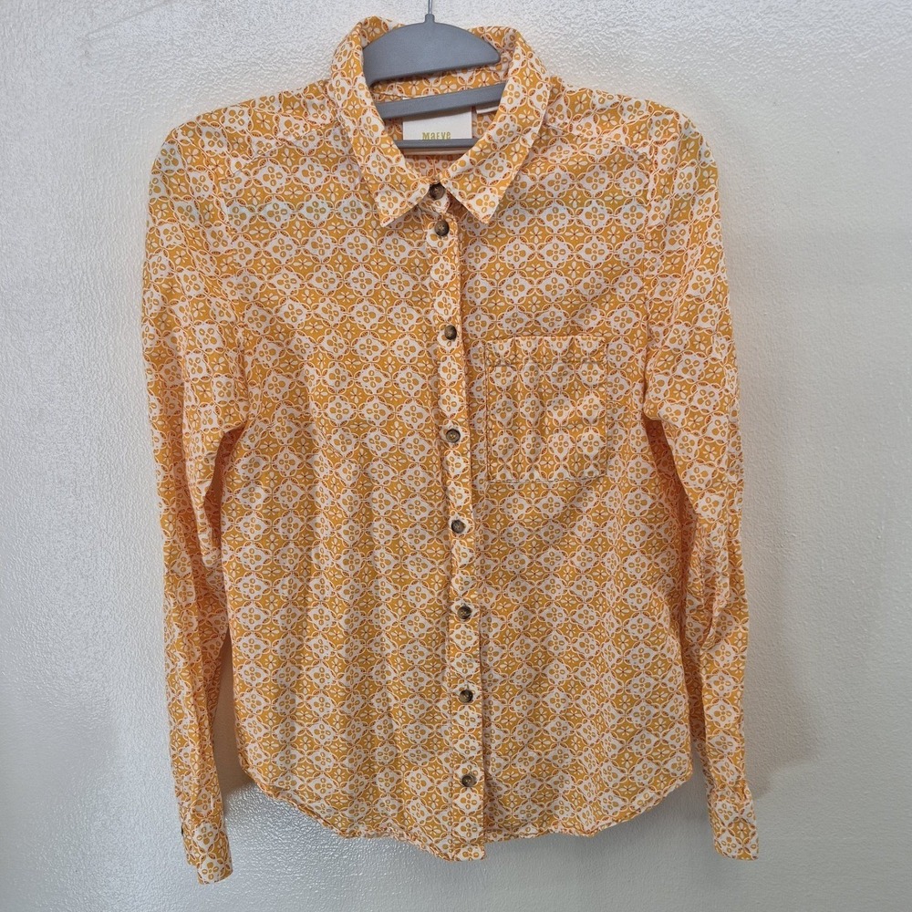MAEVE Anthropologie Shirt Womens 2 Orange Petrin Button Down Geometric